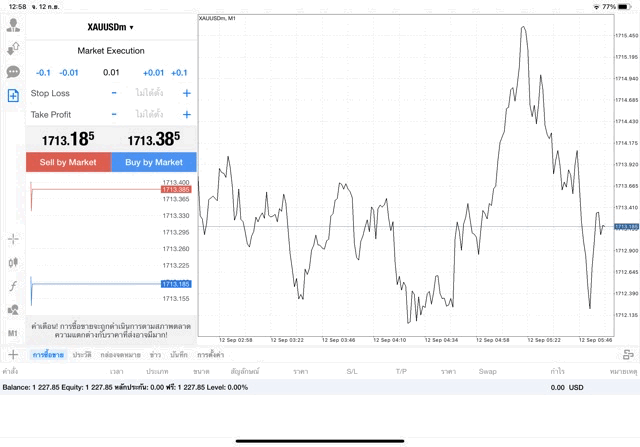 XAUUSDm 0.01 lot แอพ MT4 Exness
