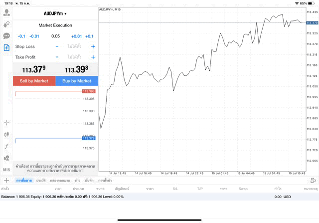 AUDJPY 0.05 lot แอพ MT4 exness