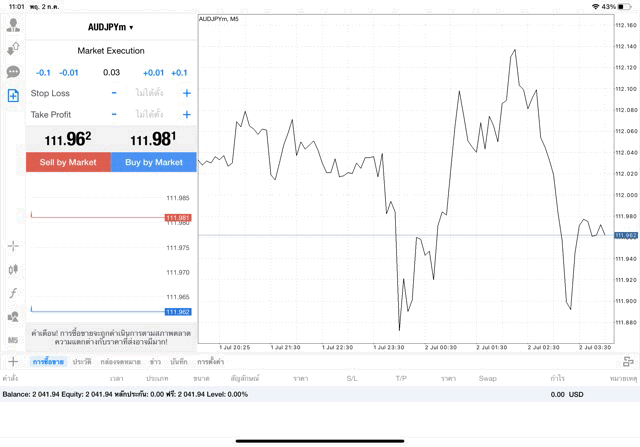 AUDJPY 0.03 lot แอพ MT4 exness