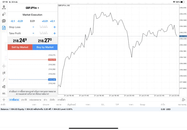 GBPJPY 0.01 lot แอพ MT4 exness